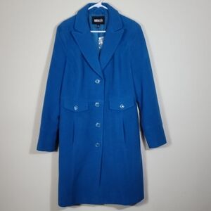NWT MetroStyle Women Wool Trench Coat Size 12/M/L Teal Blue Button Up Pockets